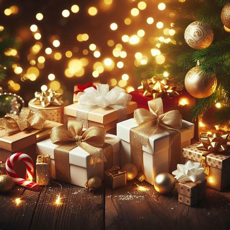 Premium Photo Christmas Gift Boxes With Shiny Lights Background With