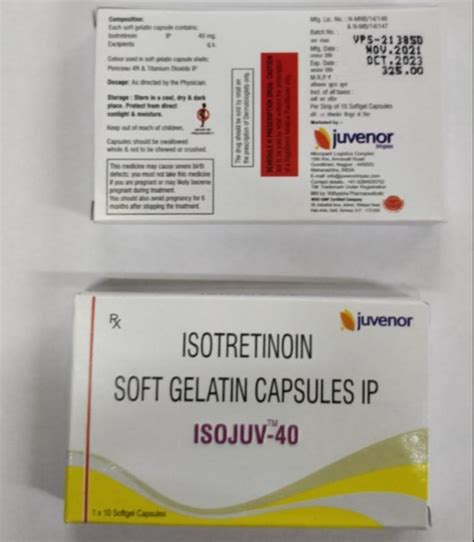 40 Mg Isotretinoin Soft Gelatin Capsules IP ISOJUV 40 Packaging Size