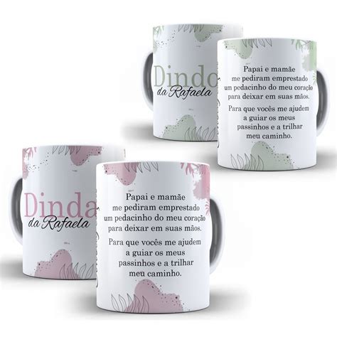 Kit Canecas Dindo E Dinda Nome Frase E Foto Personalizada Copo