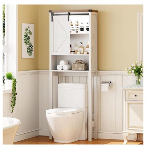 Over The Toilet Storage Cabinet With Sliding Barn Door Farmhouse