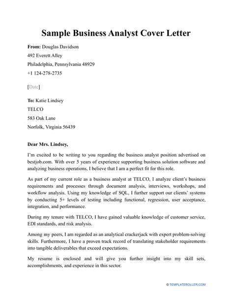 Analyst Cover Letter Template Portal Tutorials