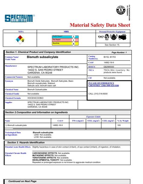 Msds Spectrum Chemical