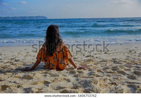 Back View Indian Woman Sitting Relaxing Stock Photo 1606753762 ...