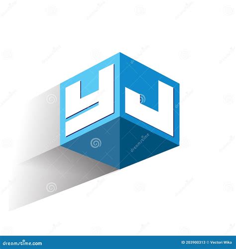 Letter YJ Logo In Hexagon Shape And Blue Background Cube Logo With