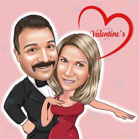 Fullbody Couple Caricature With Hearts Express Your Love Jedipic