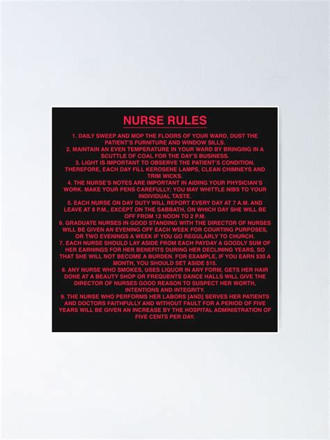 Nurse Hospital Rules 1887 Nursing Job Description Poster For Sale