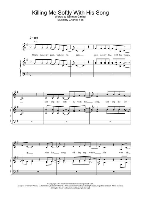 Killing Me Softly With His Song Sheet Music By The Fugees For Pianokeyboard And Voice Noteflight