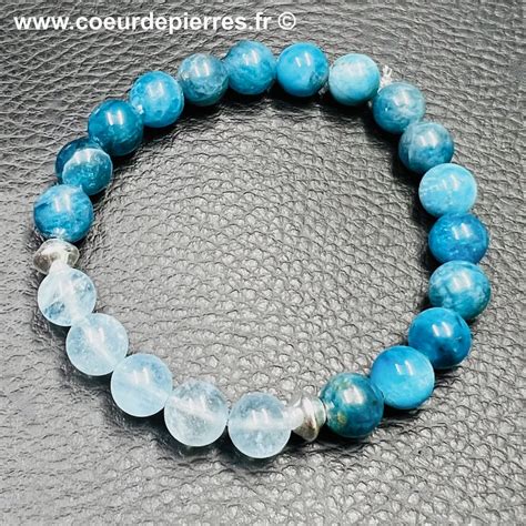 Bracelet Apatite Bleue Aigue Marine 8mm baa1 Cœur de Pierres