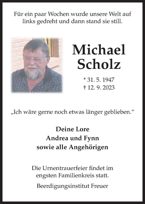 Traueranzeigen Von Michael Scholz Noz Trauerportal