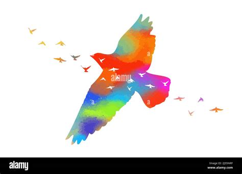 Multi Colored Birds A Flock Of Flying Rainbow Birds Vector