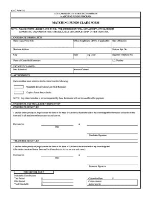 Fillable Online Ethics Lacity Cec Form Matching Funds Claims Form