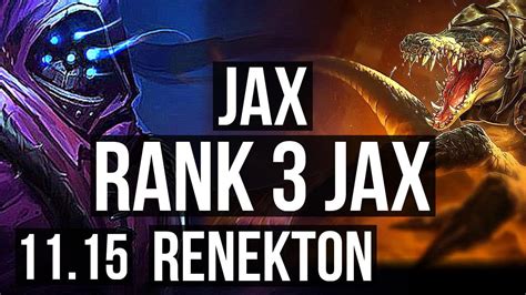 JAX Vs RENEKTON TOP Rank 3 Jax 6 0 4 500 Games Dominating KR