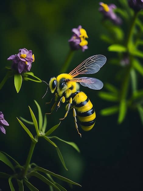 Premium AI Image | A yellow bee in a colorful garden