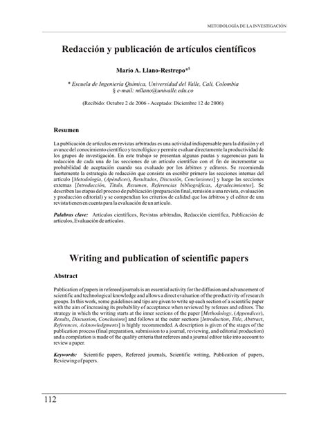 Ejemplo De Un Articulo De Investigacion Cientifica Ejemplo Sencillo