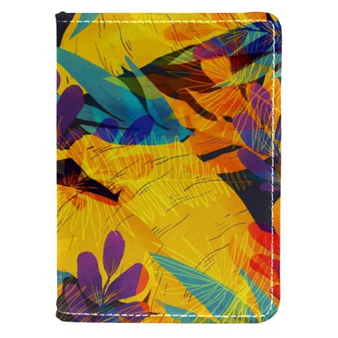 Ownta Purple Blue Yellow Tropical Leaves Art Pattern Premium Pu Leather