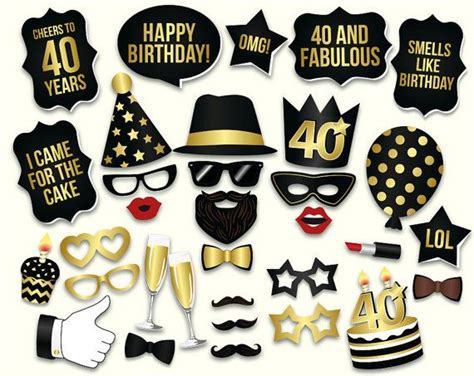 40th Birthday Photo Booth Props Printablepdf Black And Gold Etsy Uk