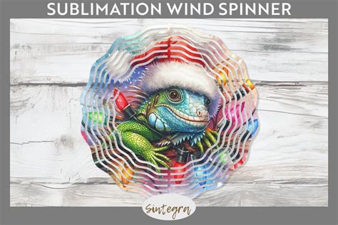 Christmas Iguana V3 Entangled In Lights Wind Spinner PNG