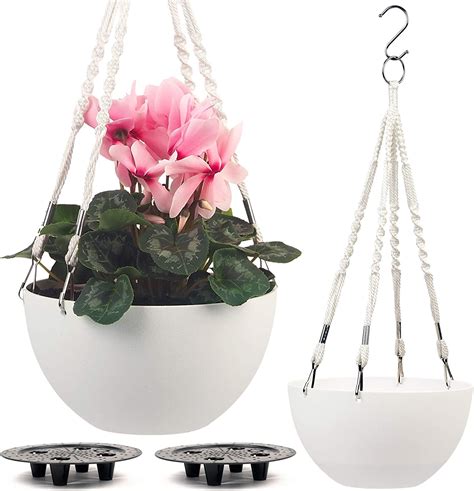 2x Self Watering Hanging Planters 10 Inch Macrame Plant Hangers With Handmade Rope By