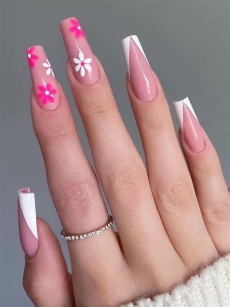 75 Simple Flower Nail Designs Perfect For Spring Pink White Nails