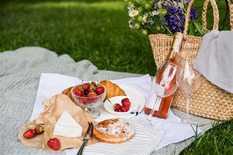 Premium Photo Beautiful Summer Picnic With Strawberries Cheese And