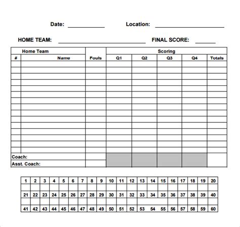 Score Sheet Basketball Printable