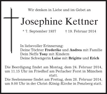 Traueranzeigen Von Josephine Kettner Trauer Merkur De