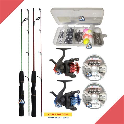 Kit Pesca Duplo Completo 2 Varas Xingu Tupi 2 Molinetes HT200 Cmik