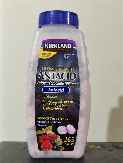 Kirkland Antacid Chewable 265 Tablet Ultra Strength 1000mg Calcium