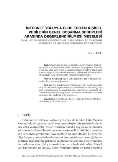 İNTERNET YOLUYLA ELDE EDİLEN KİŞİSEL VERİLERİN GENEL BOŞANMA SEBEPLERİ