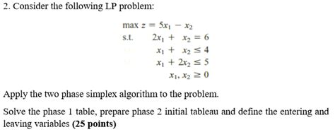 Solved 2 Consider The Following Lp Problem Max Z 5x1