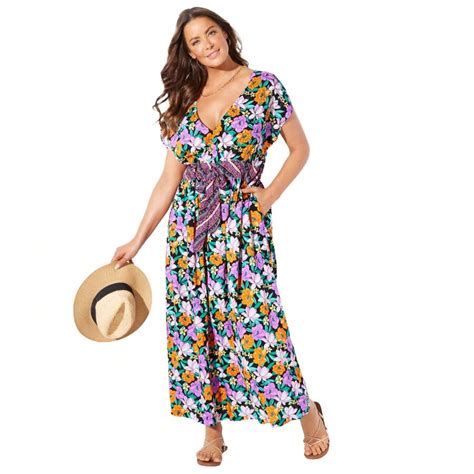 Swimsuits For All Womens Plus Size Stephanie V Neck Cover Up Maxi