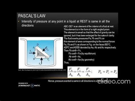 Lecture 12 Fluid Statics Pascal S Law YouTube