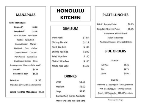 Menu Of Honolulu Kitchen In Waipahu Hi 96797