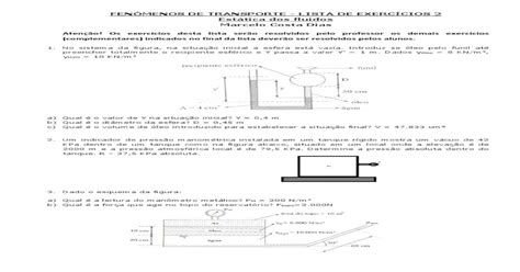 Lista 2 Estatica Dos Fluidos Pdf Document