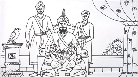 Chaar Sahibzaade Drawing Special For 26 December Veer Bal Diwas Outline