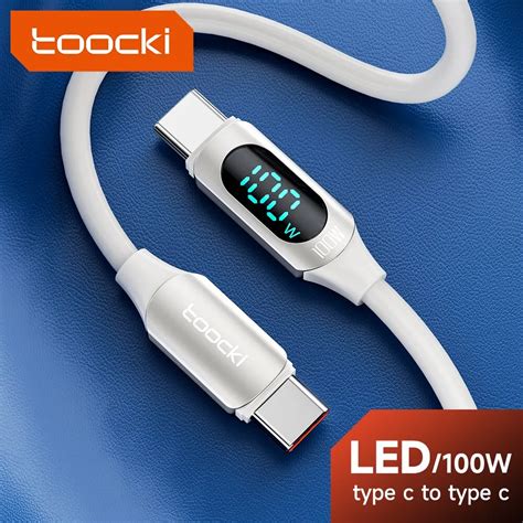 Toocki USB C Para Tipo C Cabo 5A PD Carregamento R Pido Display LED