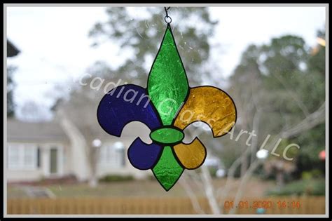 Mardi Gras Fleur De Lis Stained Glass Suncatcher Etsy Suncatchers