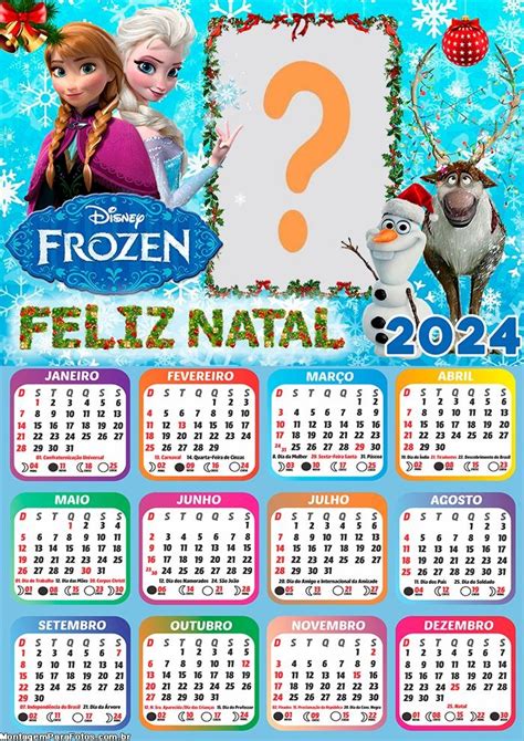 Colocar Foto Em Moldura Calendário 2024 Feliz Natal Frozen Colagem De