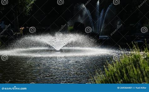 Fountain in Landscape Design in the Park Lake Stock Image - Image of park, flora: 269364401