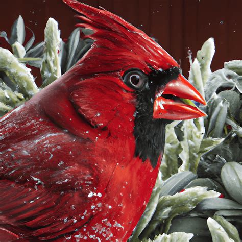 Hyper Realistic Cardinal On Winter Greenery · Creative Fabrica