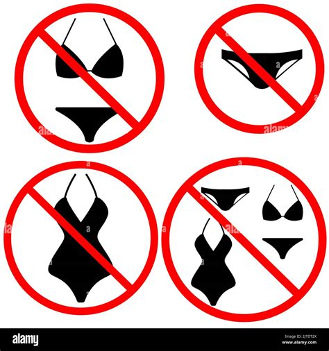 No Swim Wear Icon On White Background Nude Beach Summer Set Forbidden Sign With Bikini Sign