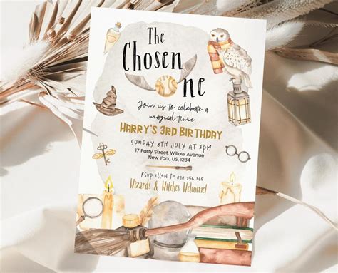 Editable Wizard Birthday Party Invitation The Chosen One Magical