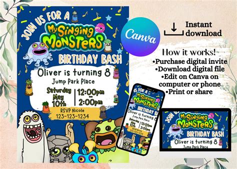 My Singing Monsters Birthday Invitation Etsy