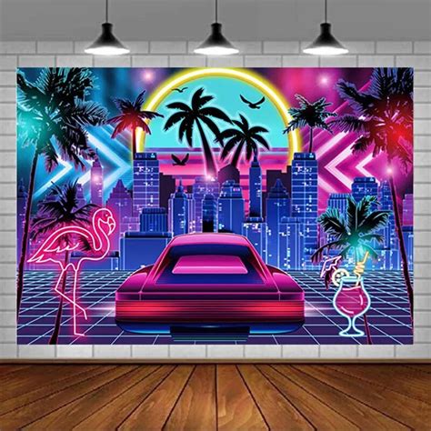 Miami Backdrop For Retro 80s Summer Disco Style Birthday Party Supplies