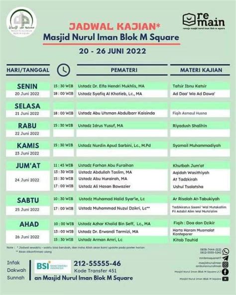 Info Kajian Jakarta Senin Juni Jadwal Kajian Sunnah