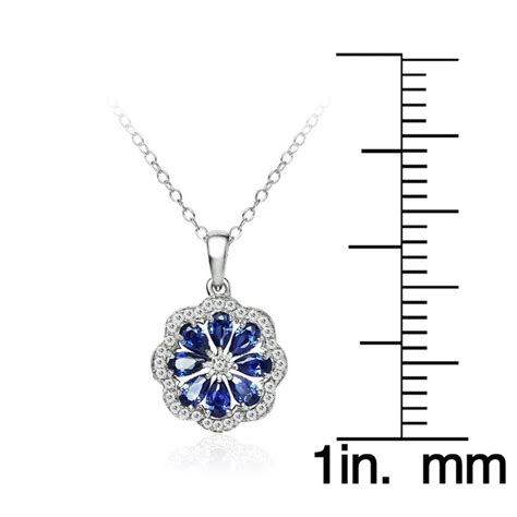 Sterling Silver Blue Cubic Zirconia Teardrop Flower Necklace Necklace