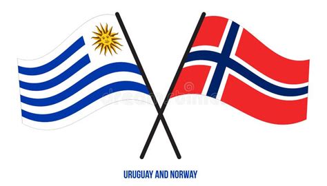 Banderas De Uruguay Y Noruega Cruzadas Y Ondeando Estilo Plano