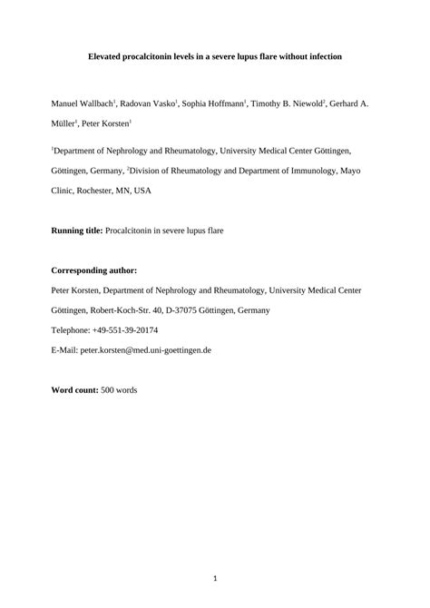 (PDF) Elevated procalcitonin levels in a severe lupus flare without infection