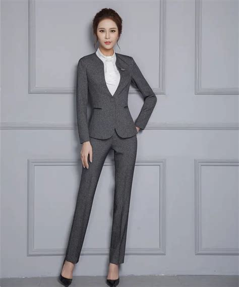 New Style Formal Ladies Grey Blazer Women Work Wear Suits With Pant And