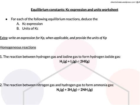 Equilibrium Constant Expression Kc Kp And Units A Level